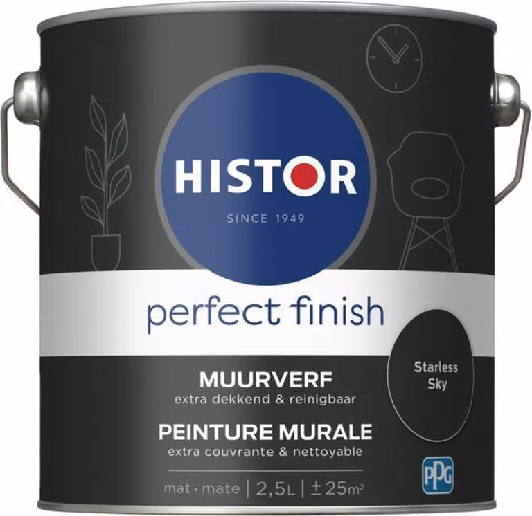 Histor Perfect Finish Muurverf Mat - Starless Sky - Zwart - 2,5 l