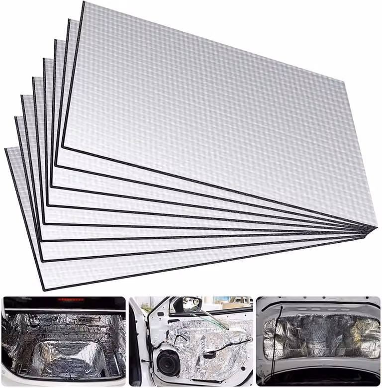 Set van 8 zelfklevende geluiddempende isolatiematten van schuim, brandwerend en vochtbestendig, 250 x 180 x 0,5 cm