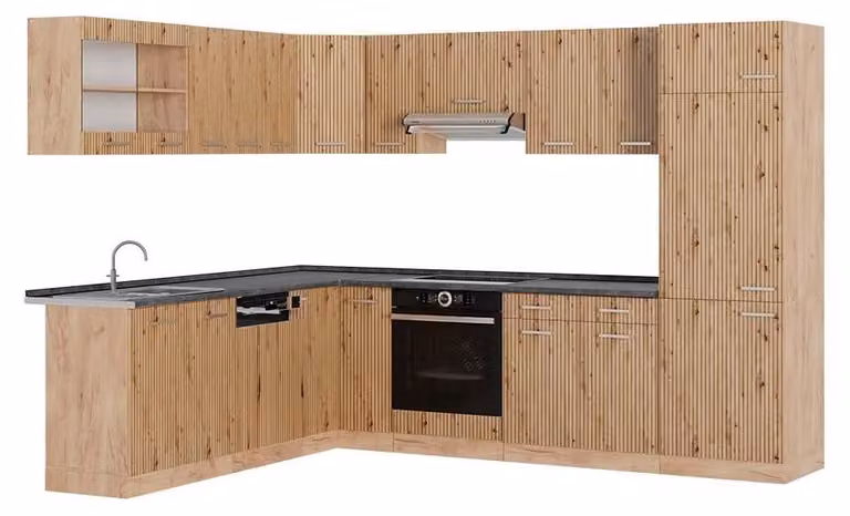 Vicco R-Line Hoekkeuken Artisanaal eiken en Goudkleurig Eiken, Antraciet, 287 x 227 cm