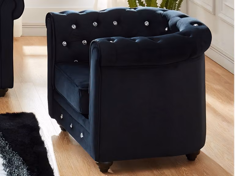Set van 2 Chesterfield fauteuils in zwart velours met kristallen knopen
