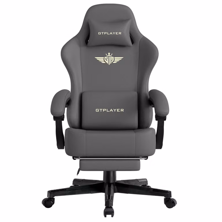 GTPLAYER Ergonomische Gaming Stoel met Voetsteun en Verbonden Armleuningen in Kunstleer