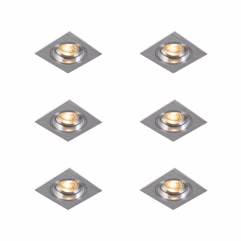 Qazqa Set van 6 vierkante inbouwspots van aluminium in zilver, draai- en kantelbaar