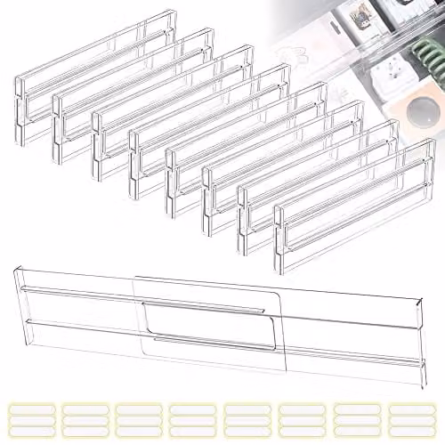 QINERSAW 8 stuks verstelbare ladeverdelers, transparant kunststof ladeorganizer voor keuken, badkamer en kantoor, 27,5-52 cm