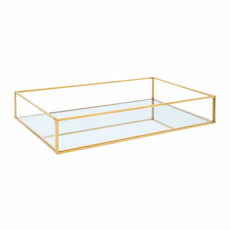 QUVIO Decoratief Dienblad van Glas met Spiegel in Goud
