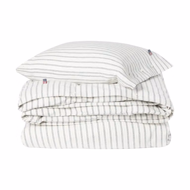 Lexington Stripe katoenen flanellen dekbedovertrekset White-green-beige, 150x210 cm met kussenslopen 50x60 cm