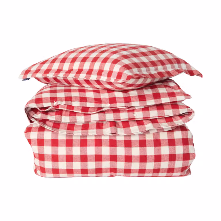 Lexington Checked katoenen flanellen dekbedovertrekset Red-light beige, 150x210 cm met 2 kussenslopen van 50x60 cm