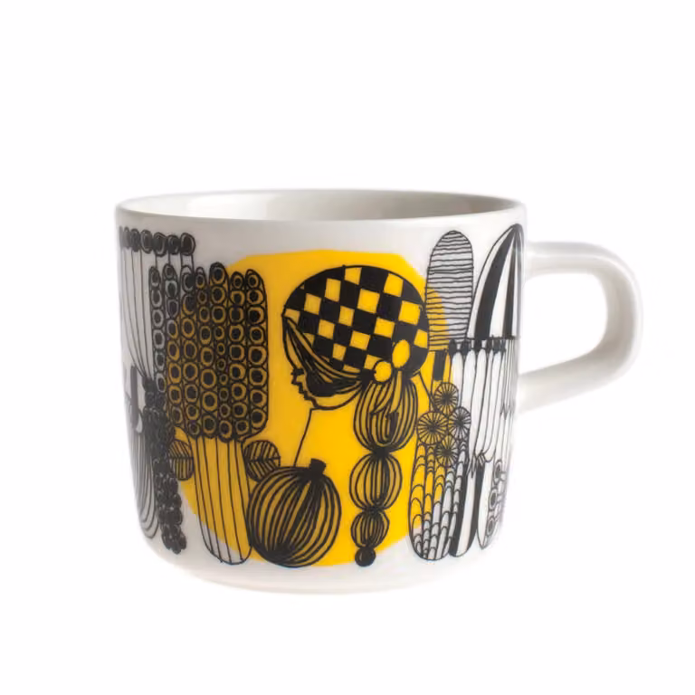 Marimekko Siirtolapuutarha koffiekop 20 cl wit-zwart-geel