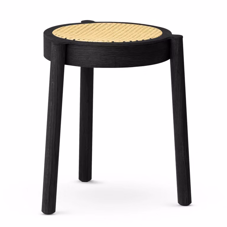 Northern Pal ronde kruk met rotan zitting Zwart eiken, B/D/H: 37 x 37 x 46 cm