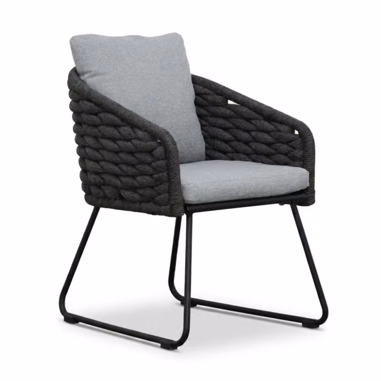Flora dining tuinstoel met touw en aluminium in Stone Grey