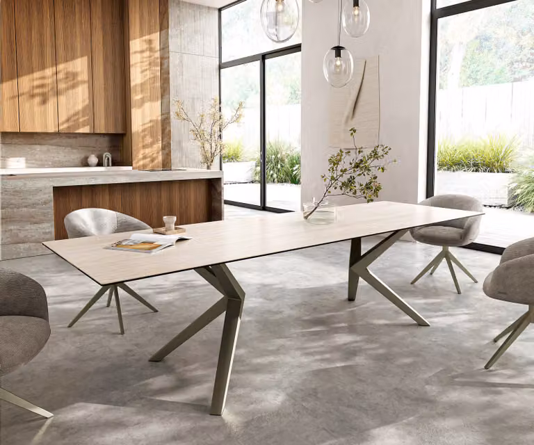 DELIFE Eettafel Edge Keramiek Travertino Bianco Creme-wit B: 300 cm, D: 100 cm, H: 76 cm