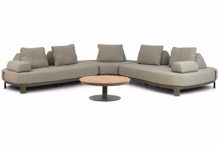 4 Seasons Outdoor Santorini/Salerno 4-delige hoek loungeset met grijze kussens en aluminium frame, 80 cm