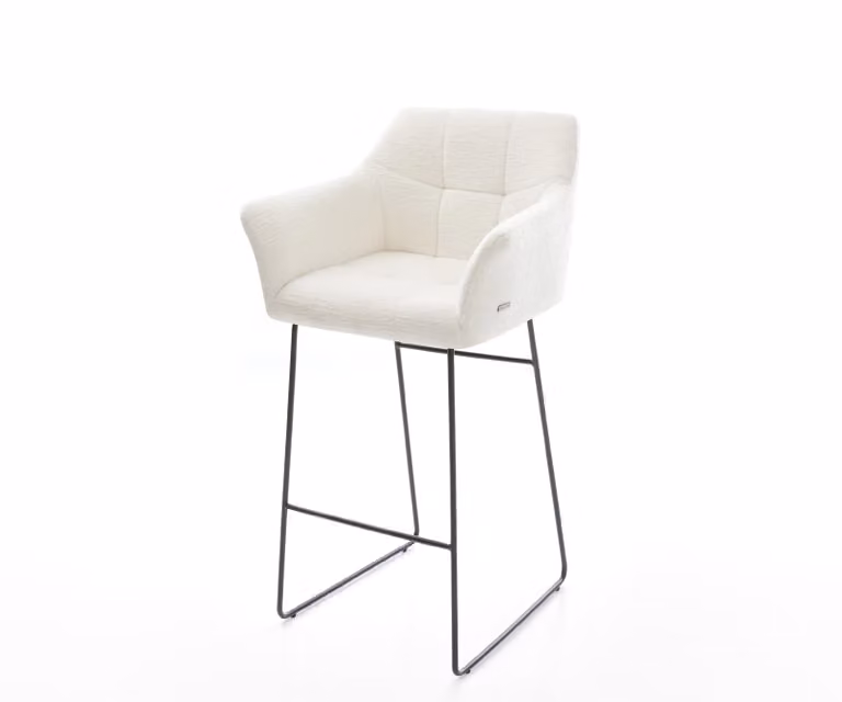 DELIFE Barstoel Yulo-Flex Beige Bouclé met Zwart Metalen Sledeonderstel