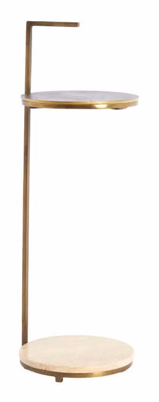 Light & Living Ronde Bijzettafel Leda Travertin-look, Zand/Donkerbruin, Ø26cm x H76cm