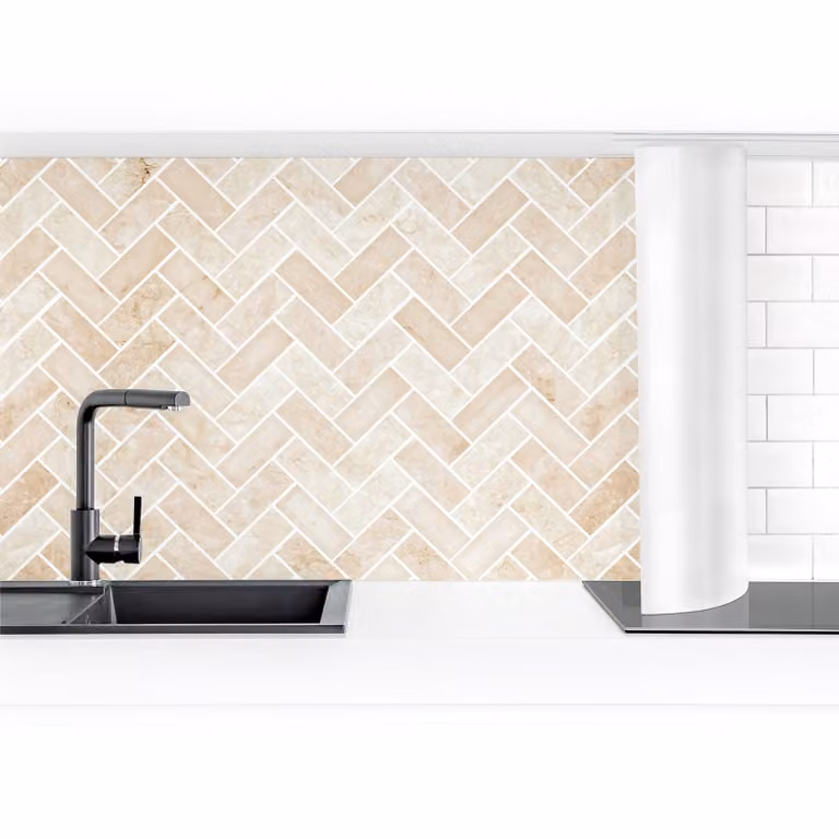 home24 Keukenachterwand Tegels Zigzag Premium Beige Kunststof 250 x 60 cm