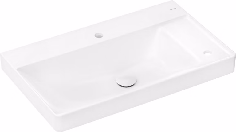 Wastafel Xelu Q model m 2 HL o ÜL met opbergruimte aan de rechterkant, wit, B: 80 cm, D: 48 cm