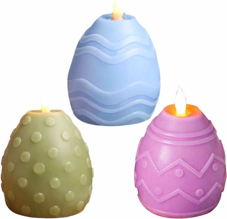 Set van 3 witte vlamloze LED paasei decoratiekaarsen