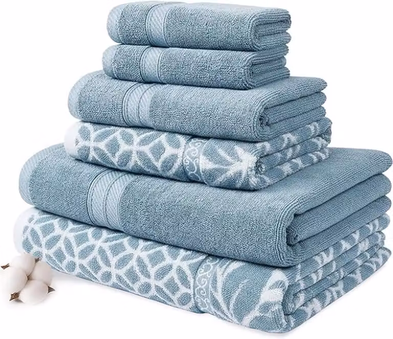 6-delige jacquard handdoekenset met omkeerbaar design voor volwassenen