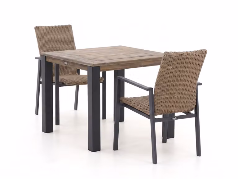 Manifesto Furniture Diningset Manifesto voor 2 personen, Teakhout, Bruin/Grijs, Stapelbaar