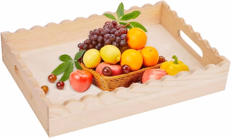 Decoratief Dienblad Rustieke Mand met Handgrepen Houtkleur B/D/H: 31 x 21 x 7 cm