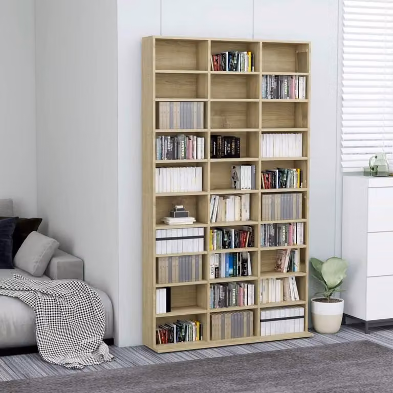 Opbergkast en Boekenkast met 30 Open Vakken in Sonoma Eiken, B: 102 cm, D: 16 cm, H: 177.5 cm