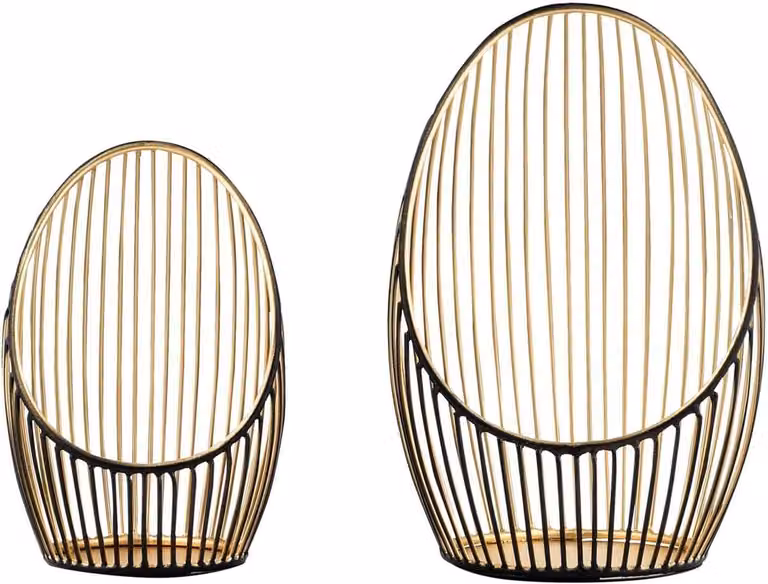 Decoratieve windlichten en theelichthouders in zwart-goud met metalen draad ontwerp, Hoogte: 28 cm en 23 cm