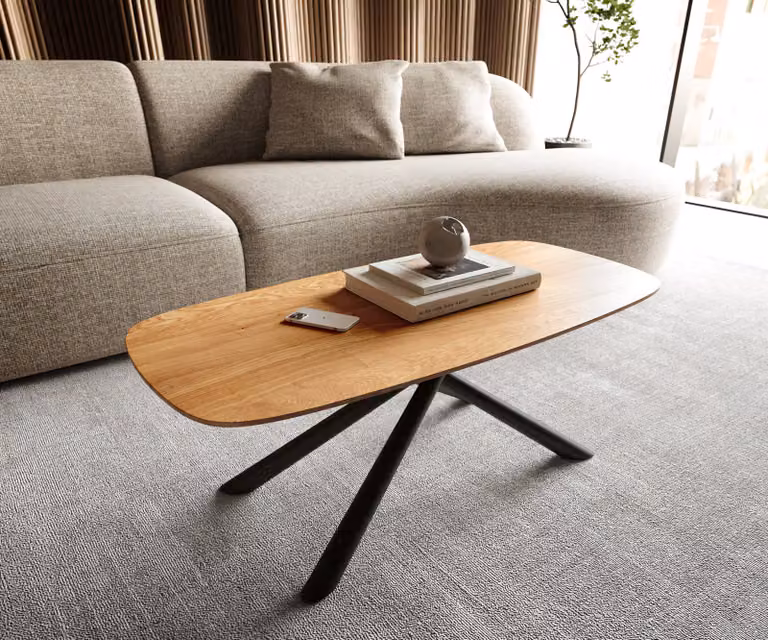 DELIFE Salontafel Edge Boot Modern Ovaal Eiken en Metaal Zwart Bruin B: 100 cm, D: 50 cm, H: 42,5 cm
