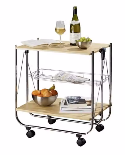 Wenko Serveerwagen Dinett Deluxe beige met esdoornhouten look, B: 68 cm, D: 70 cm, H: 40,6 cm