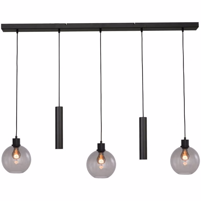 Masterlight Hanglamp Lazise Zwart met 3 Glazen Bollen van Ø 20 cm en 2x GU10 fittingen