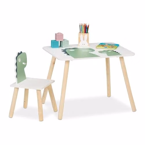 Relaxdays Kindertafel met stoeltje Dino, wit-groen
