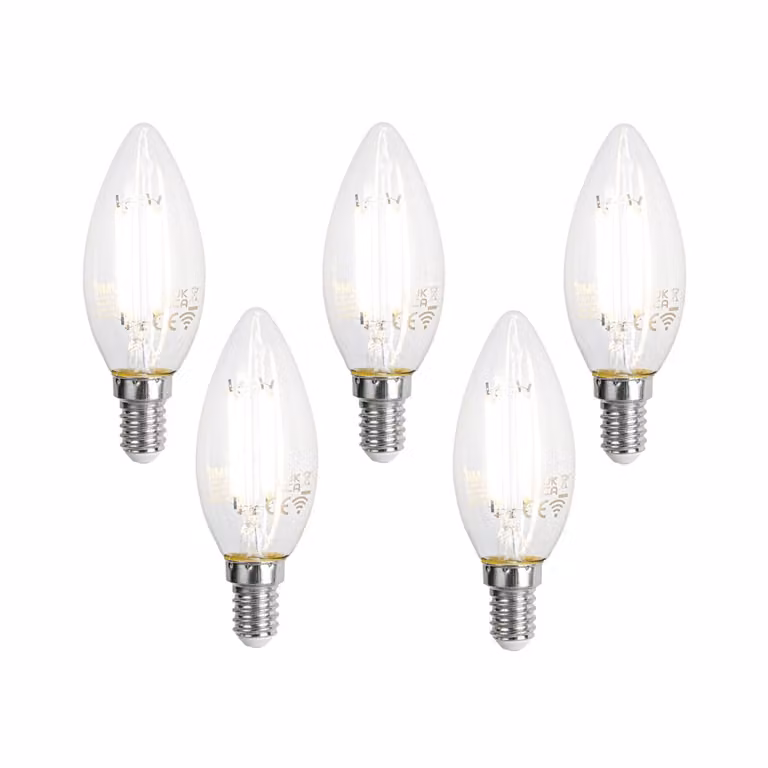 LUUMR Set van 5 Smart E14 LED kaarslampen, transparant, dimbaar, 4.2W, 2350 lm