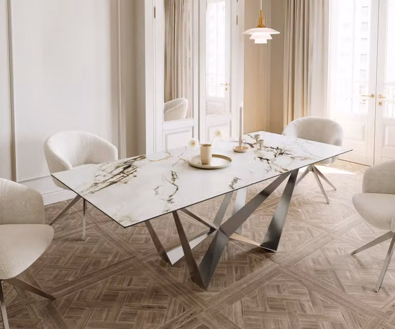 DELIFE Eetkamertafel Edge Calacatta Luxe, Keramiek, Wit-goud-grijs, Uitschuifbaar, B/D/H: 180 x 100 x 78 cm tot 220 x 100 x 78 cm