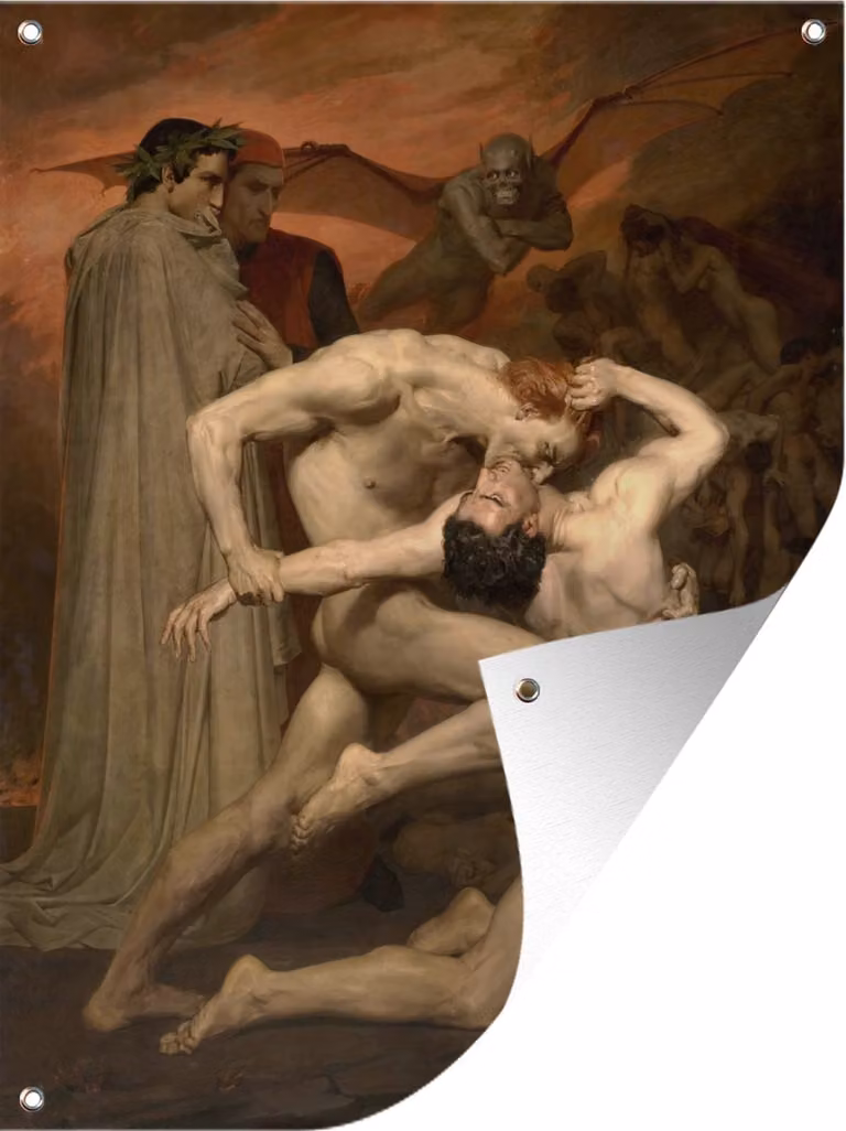 Tuindecoratie Dante en Virgile - Schilderij van William-Adolphe Bouguereau - Tuinposter voor buiten - B/H: 120 x 160 cm