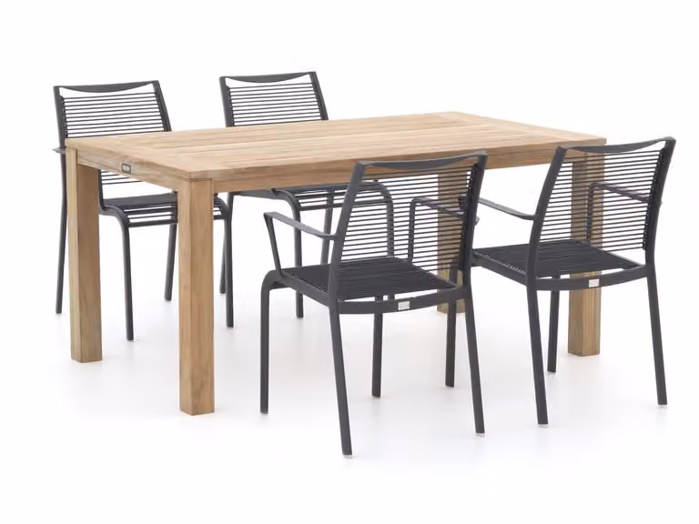 Apple Bee Diningset voor 4 personen van teakhout, stapelbare tuinset