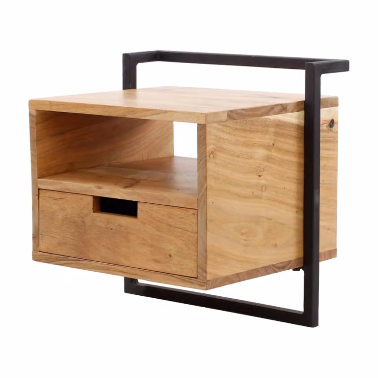 Nest of Nora Sylt Nachtkastje - Zwevend met open vak en 1 lade - Acaciahout - B: 44 cm, D: 45 cm, H: 35 cm
