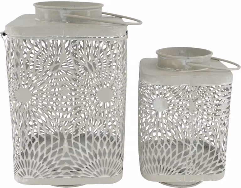 Set van 2 metalen lantaarns grijs antraciet H x B x D: 33,5 x 19 x 19 cm