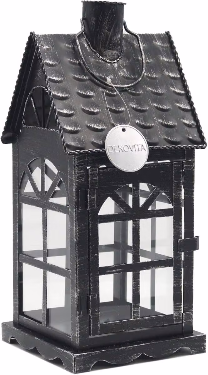 Metalen lantaarn met glas voor kaarsen, hoogte: 35 cm