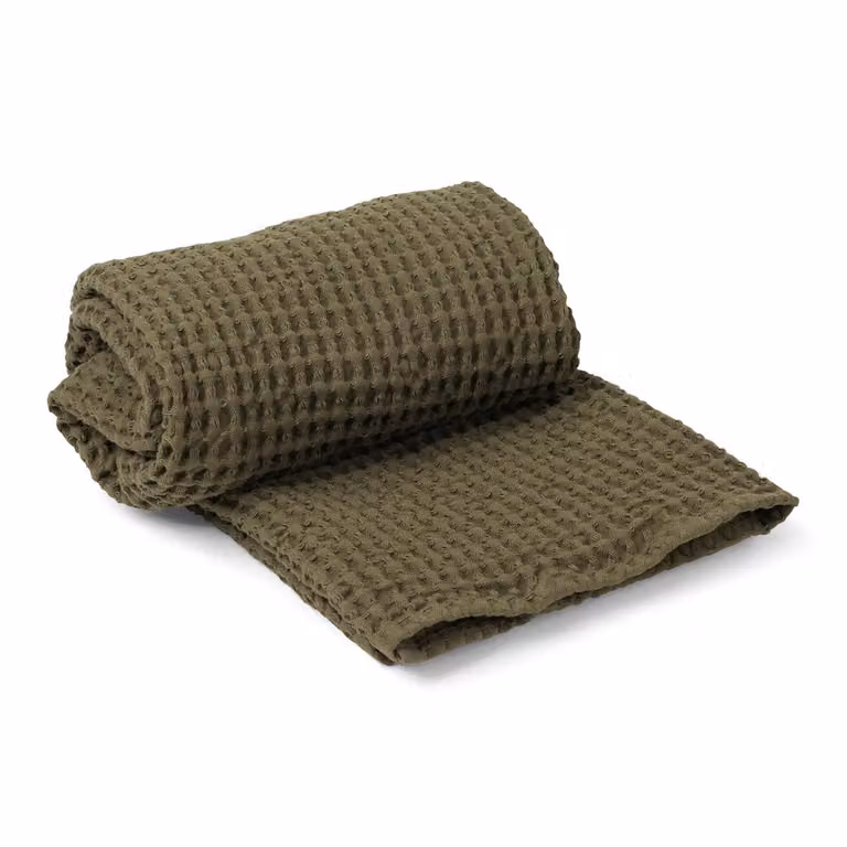 Ferm Living Organic badhanddoek Waffle Pique - Groen - Breedte: 70 cm, Lengte: 140 cm