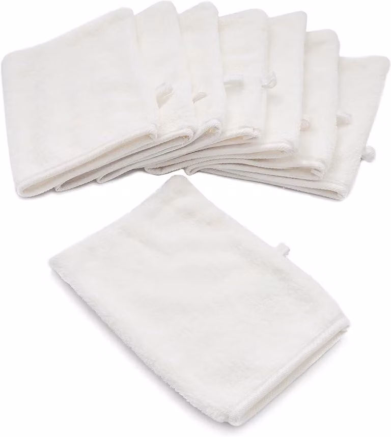 Set van 8 witte microvezel washandjes voor dagelijkse reiniging, zacht en pluisvrij