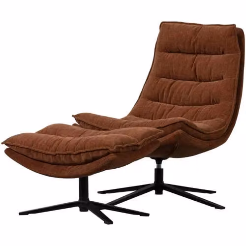 WOOOD Kube Draaifauteuil met Hocker - Bruin Chenille stof