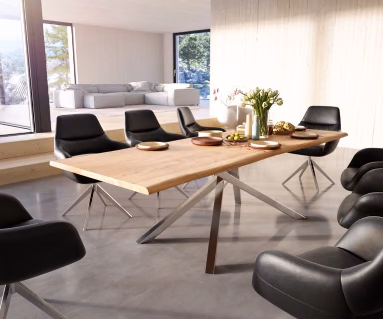 DELIFE Eettafel Edge, Acacia hout en Edelstaal, Bruin/Zilver, B/D/H: 260 x 100 x 73,5 cm