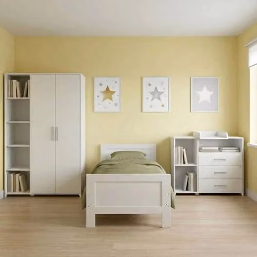 Cabino Tienerkamer Noel Wit - 3 Delige Set met Commode Jim en Kledingkast Lars