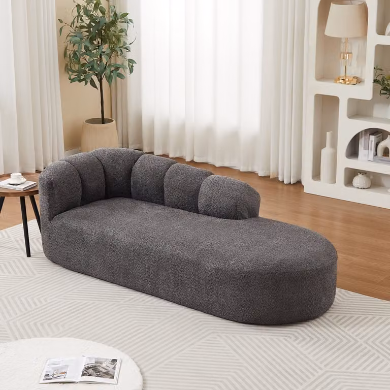 OKWISH Chaise Longue Relaxsofa met golvende rugleuning, 2-zits, Chenille, Donkergrijs