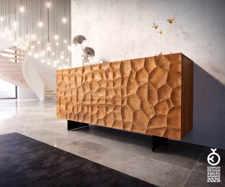 DELIFE Dressoir Solu Acacia Natuur en Zwart Metaal met 2 Deuren en 3 Laden Breedte: 175 cm