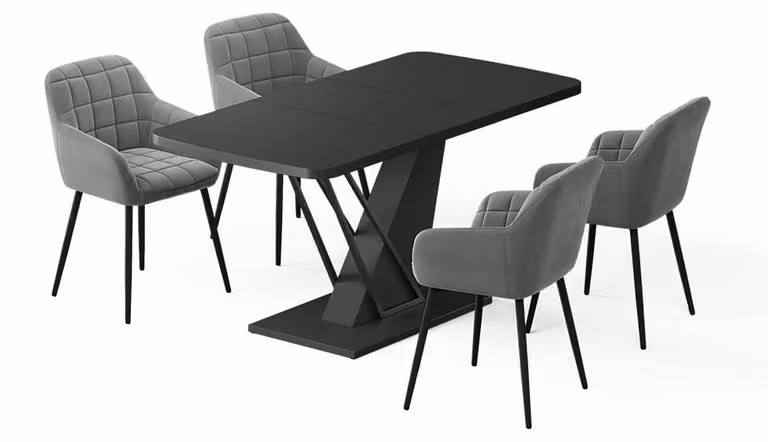Vicco Fenaro Eettafelset Zwart met 4 eetkamerstoelen, B/D: 120 x 80 cm