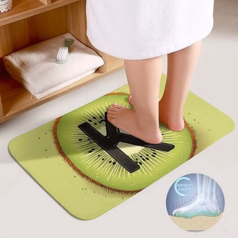 Set badkamertapijten met kiwipatroon in zacht koraalfleece, badmat en toiletmat, 50 x 80 cm