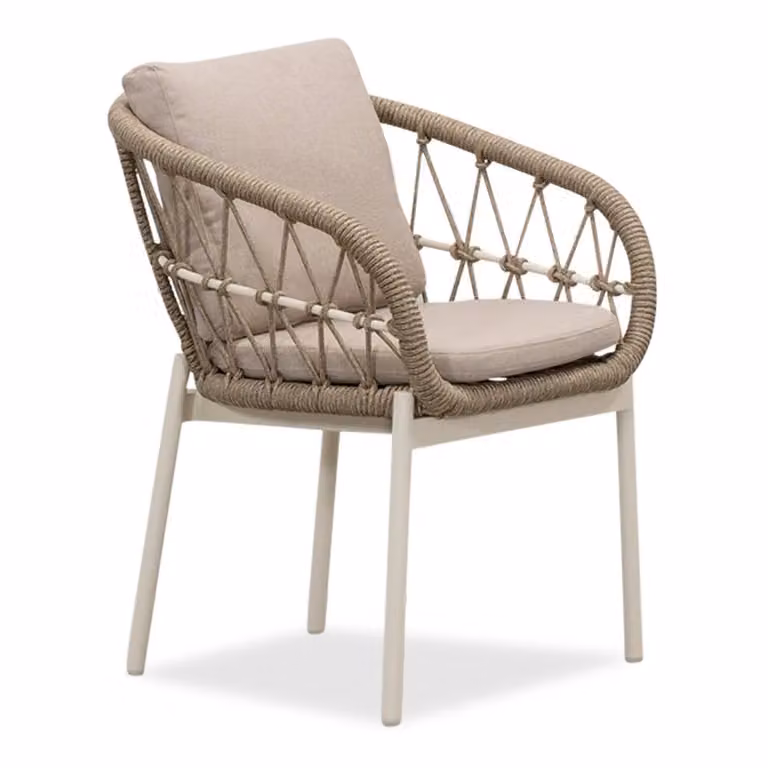 LUX outdoor living Dakota dining tuinstoel met touw en aluminium in beige/wit