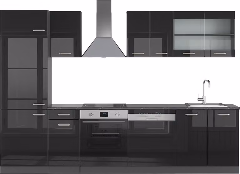 Vicco R-Line Keukeneenheid Hoogglans zwart/antraciet 300 cm, Model 40961