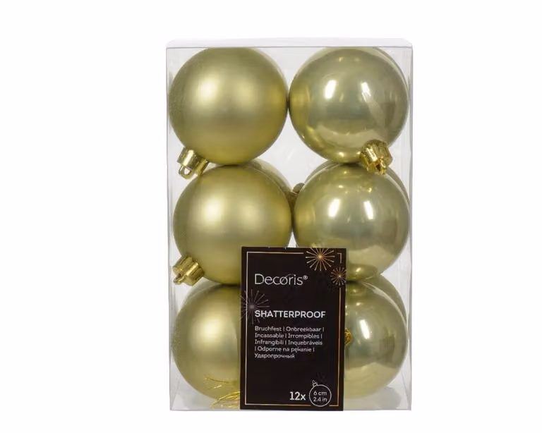 Decoris 12 onbreekbare kerstballen pistache, diameter: 6 cm