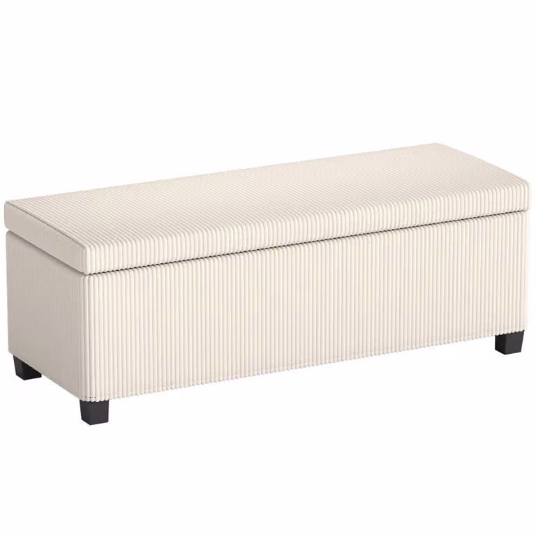 HOMCOM Opbergbank met Corduroy Bekleding en Stalen Frame - Beige