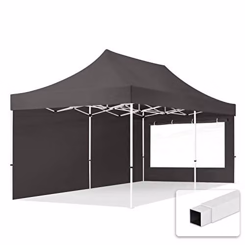 TOOLPORT Easy Up Partytent met 2 zijwanden en panoramavensters, Grijs, 3 x 6 m